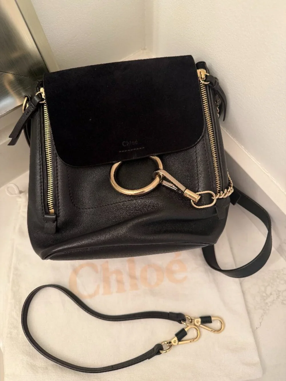 Chloé – Faye Backpack in Black (Leather & Suede) - Picture 2 of 7